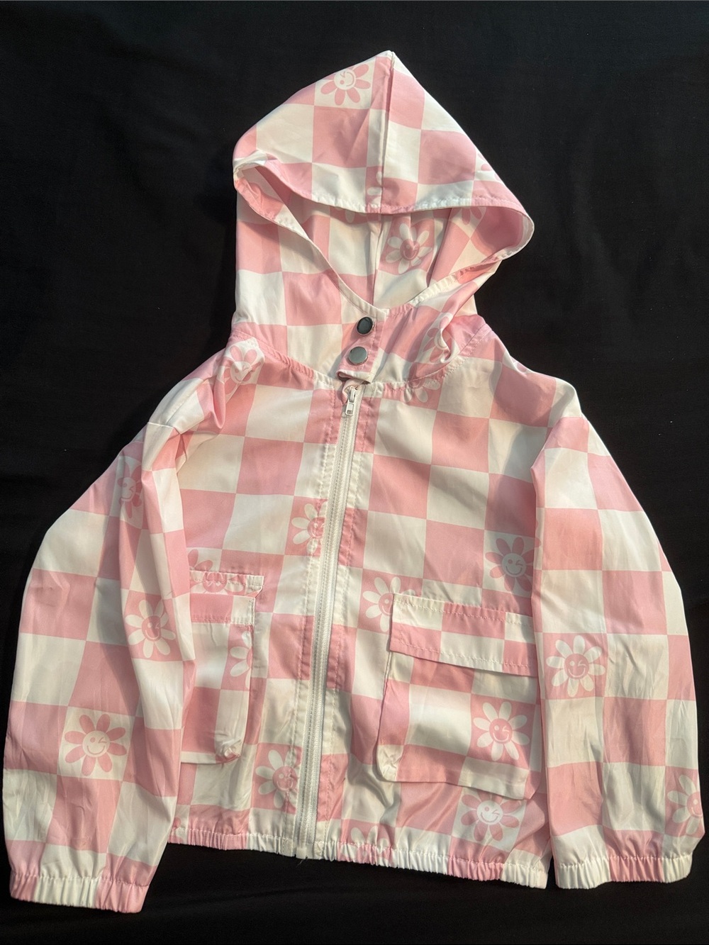 Pink & White Checkered Floral Hooded Jacket